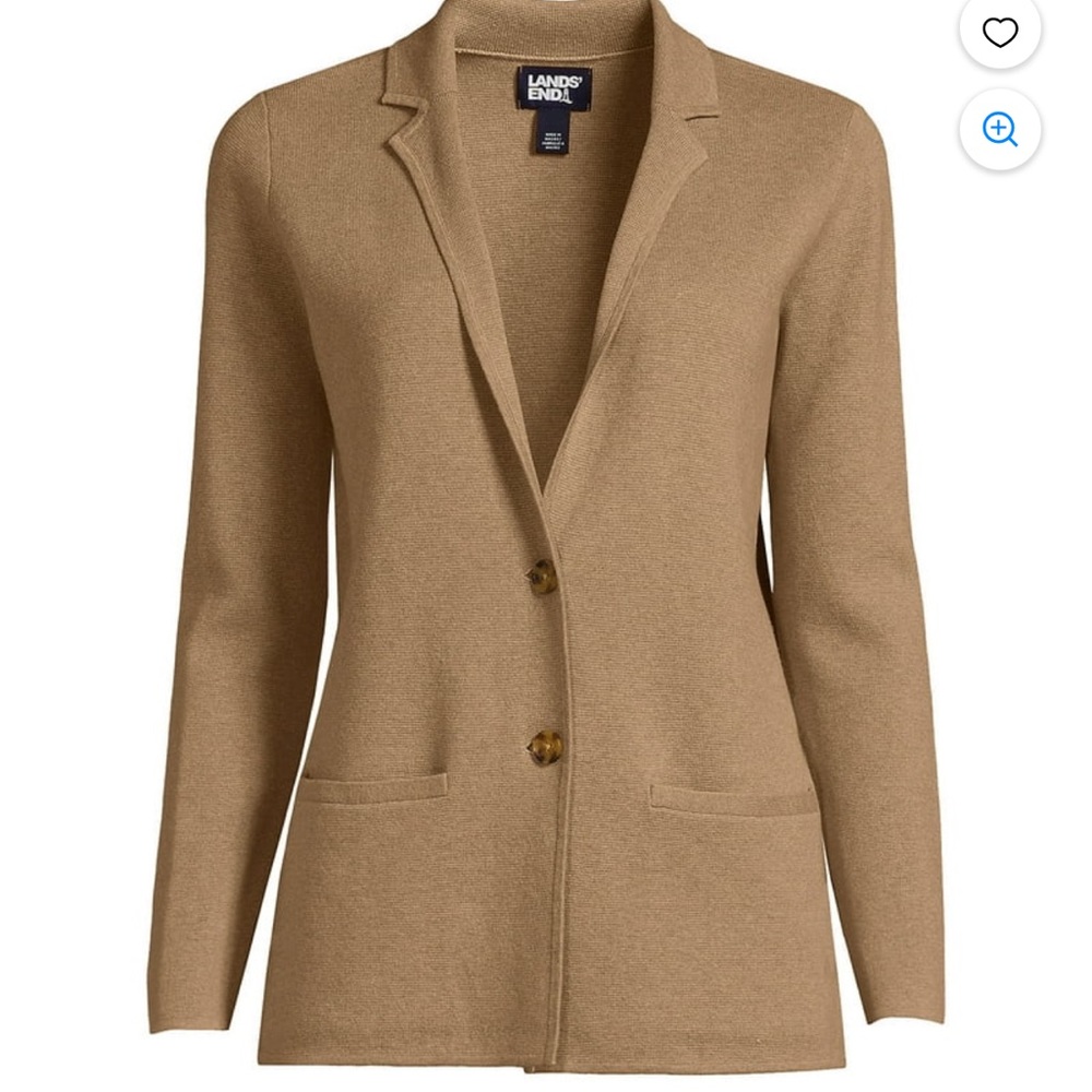 Lands' End Wool Cotton Blend Button Front Sweater Blazer in Camel 1X